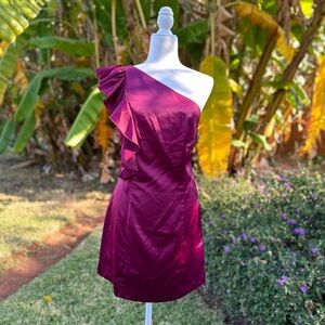 F21 Satin Ruffle One-Shoulder Dress